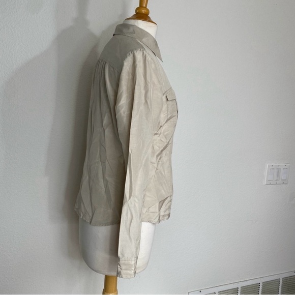 Vintage Ann Taylor LOFT Tan Silk Mix Collared Button Down Blouse Shirt Size 8 - Picture 4 of 14